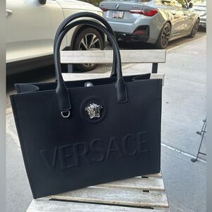Versace Black Embossed Logo Tote